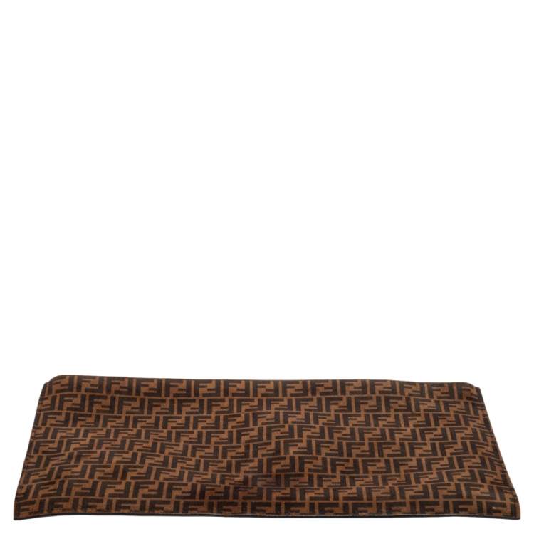 Pre Owned Fendi Tobacco Zucca Suede Flat Pouch