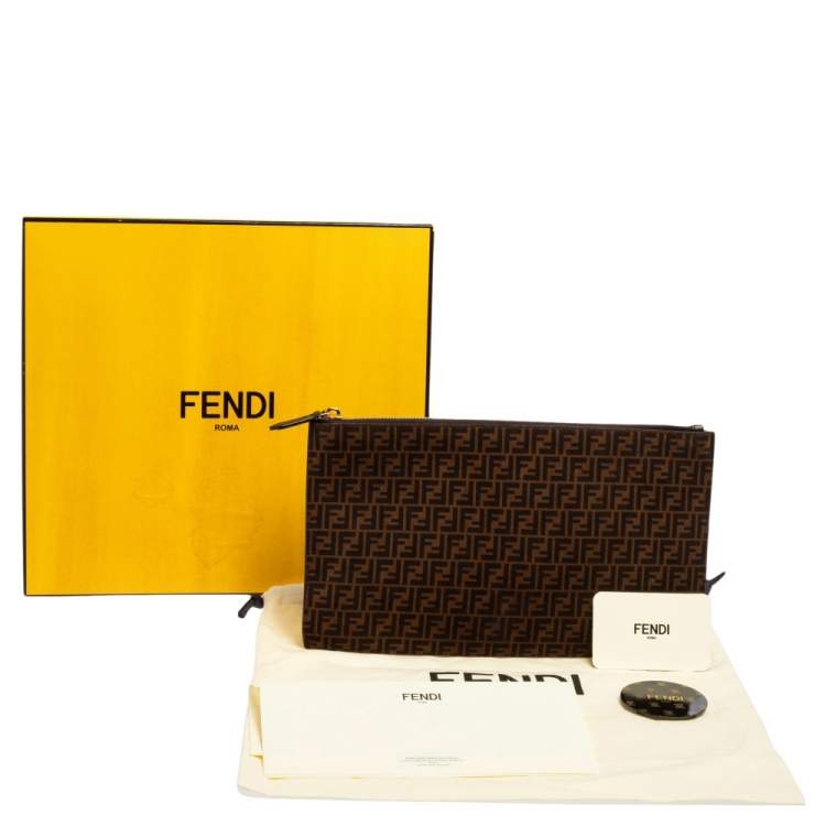 Pre Owned Fendi Tobacco Zucca Suede Flat Pouch