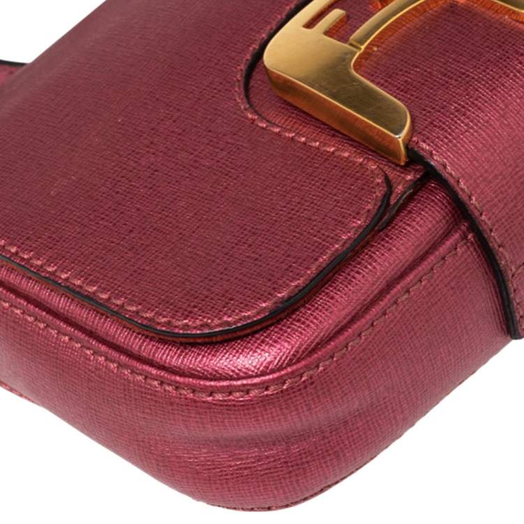 Pre Owned Fendi Metallic Pink Leather Chameleon Crossbody Bag