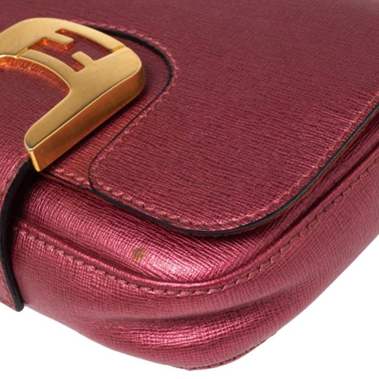 Pre Owned Fendi Metallic Pink Leather Chameleon Crossbody Bag