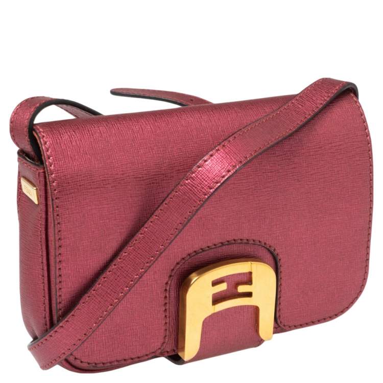 Pre Owned Fendi Metallic Pink Leather Chameleon Crossbody Bag