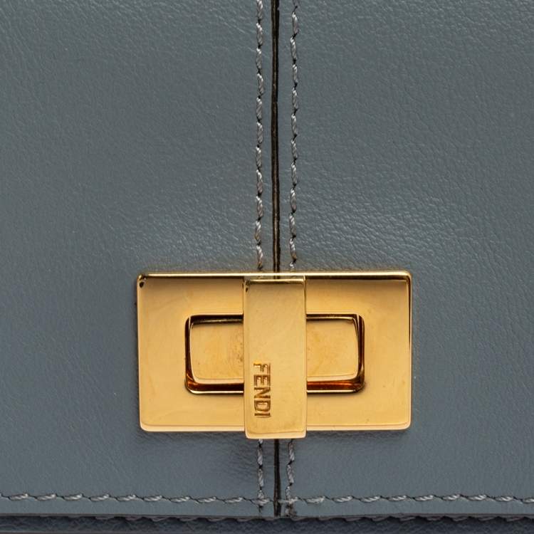 Pre Owned Fendi Dust Grey Leather Peekaboo Trifold Wallet
