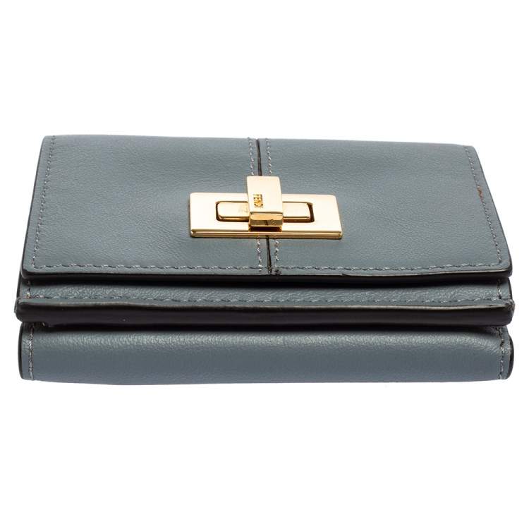 Pre Owned Fendi Dust Grey Leather Peekaboo Trifold Wallet