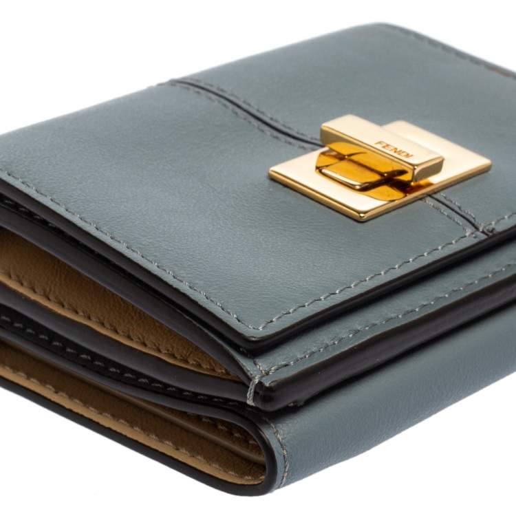 Pre Owned Fendi Dust Grey Leather Peekaboo Trifold Wallet