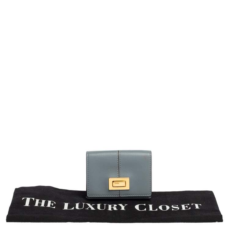 Pre Owned Fendi Dust Grey Leather Peekaboo Trifold Wallet