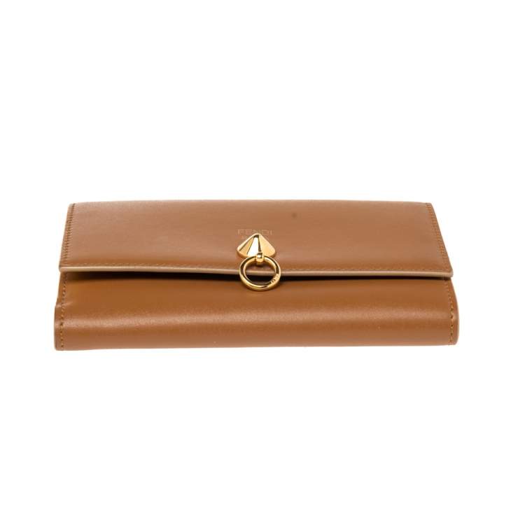 Pre Owned Fendi Brown Leather By The Way Continental Wallet