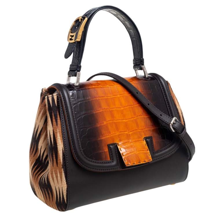 مملوكة مسبقًا Fendi Multicolor Crocodile,Pony Hair and Leather Silvana Top Handle Bag