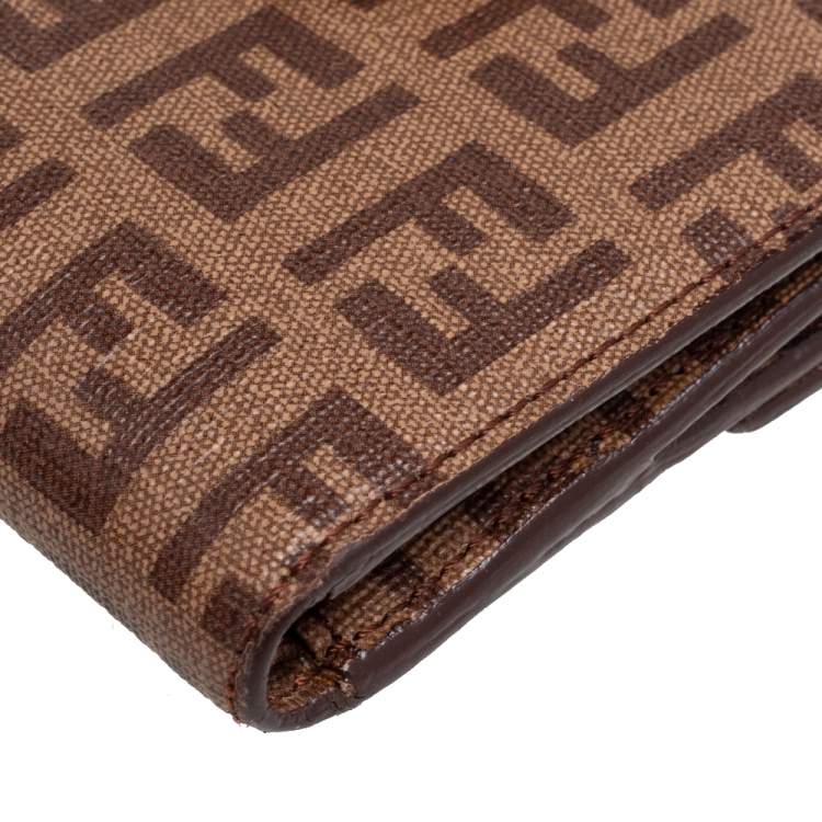 Pre Owned Fendi Brown Zucchino Coated Canvas Compact Wallet