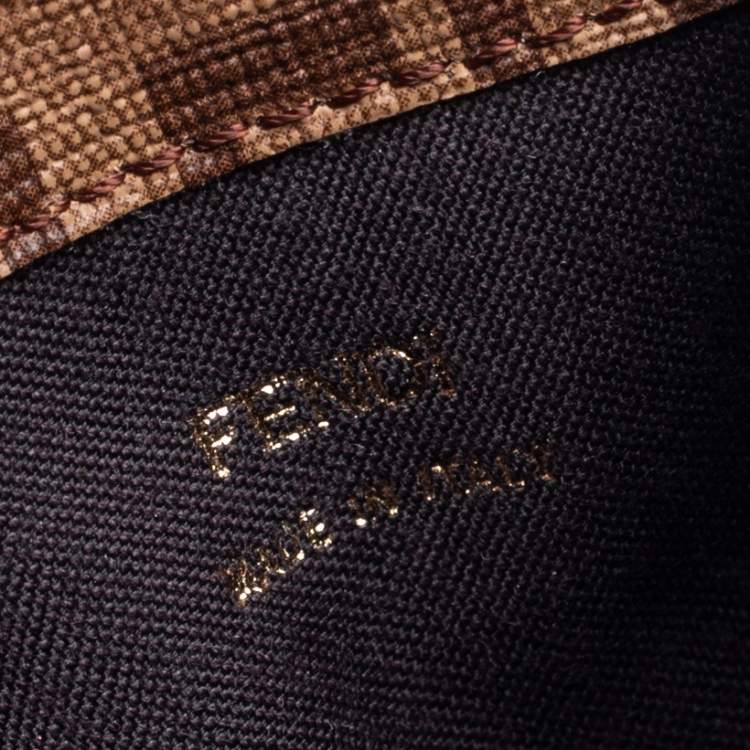 Pre Owned Fendi Brown Zucchino Coated Canvas Compact Wallet