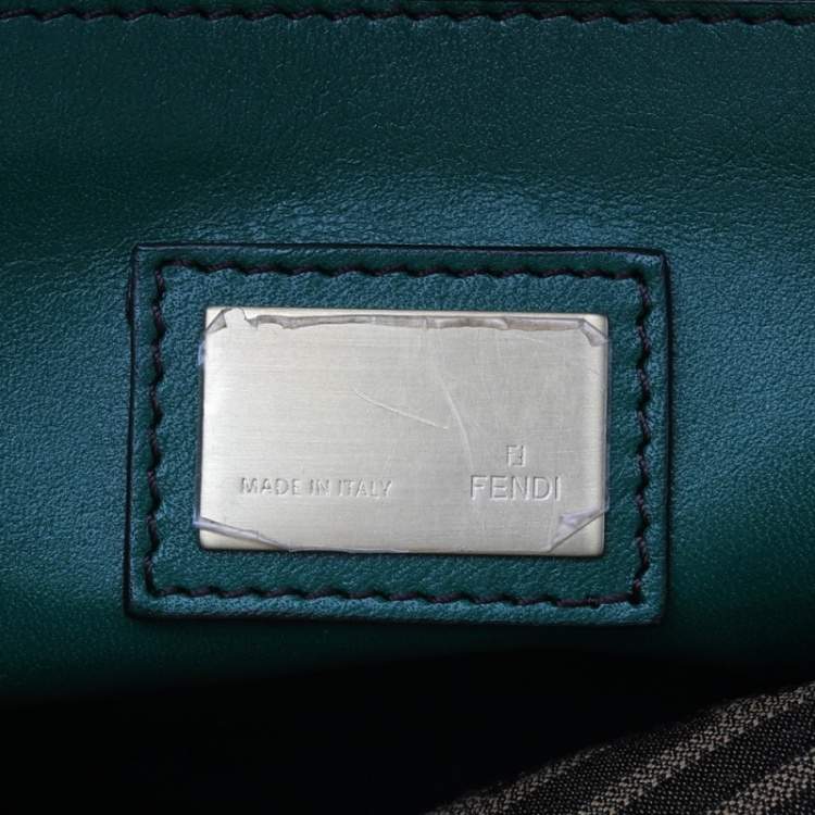 Pre Owned Fendi Brown/Green Leather Large Peekaboo Top Handle Bag