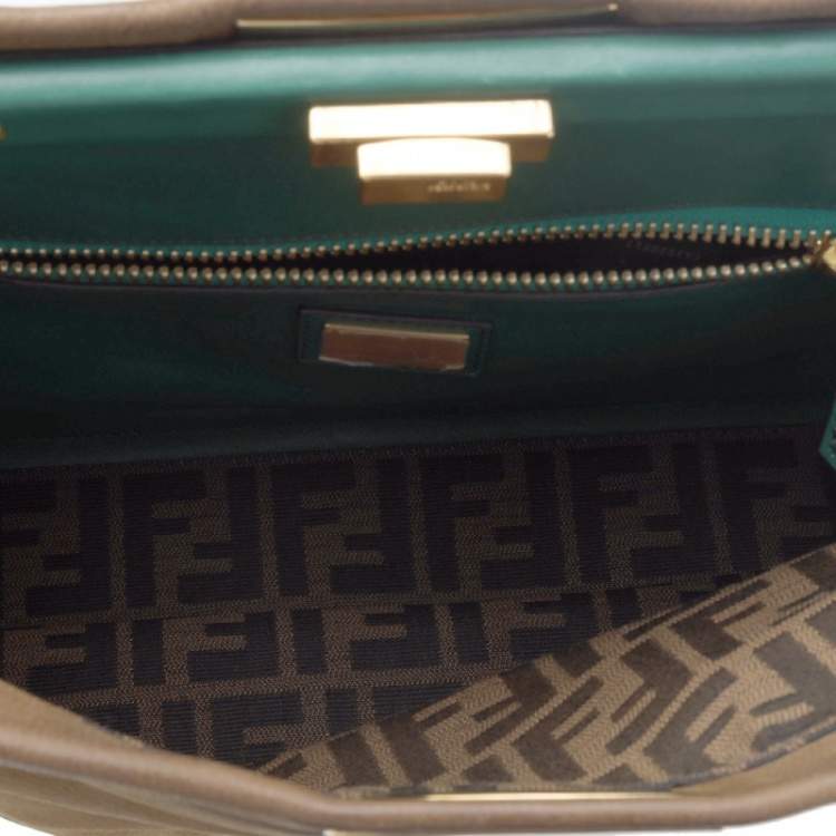 Pre Owned Fendi Brown/Green Leather Large Peekaboo Top Handle Bag