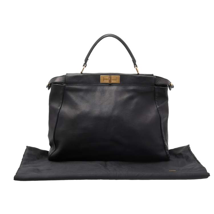 Pre Owned Fendi Black Leather Large Peekaboo Top Handle Bag