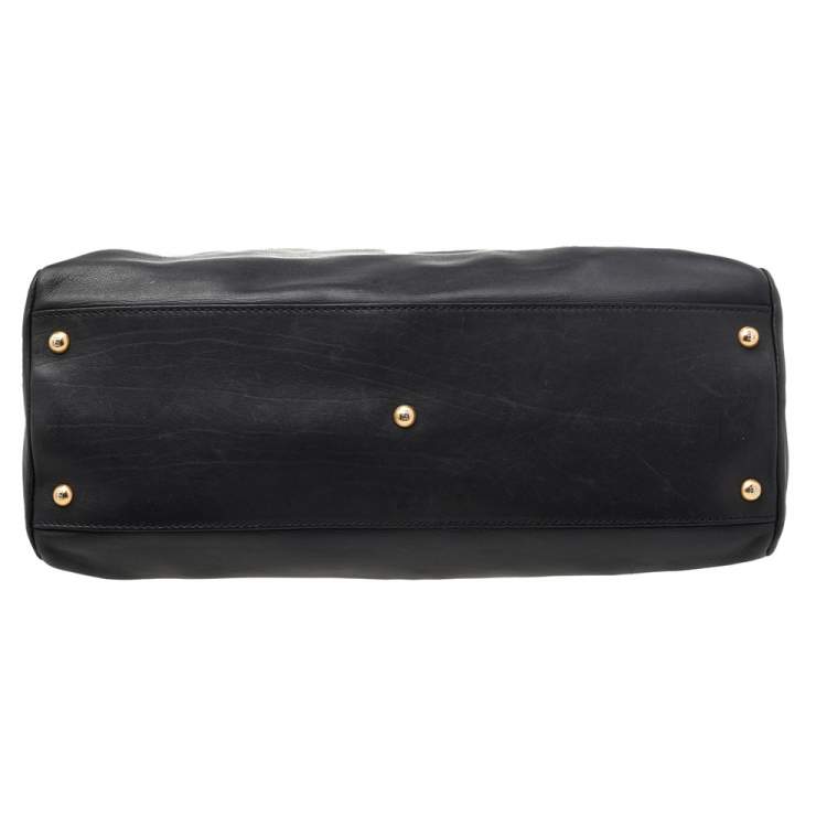 Pre Owned Fendi Black Leather Large Peekaboo Top Handle Bag