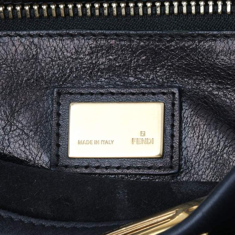 Pre Owned Fendi Black Leather Large Peekaboo Top Handle Bag
