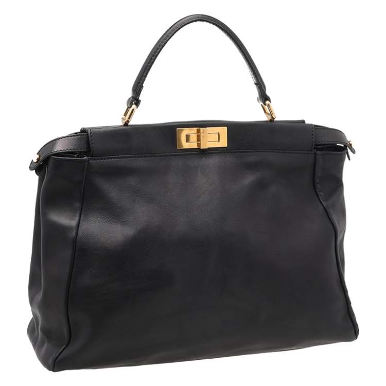 Pre Owned Fendi Black Leather Large Peekaboo Top Handle Bag