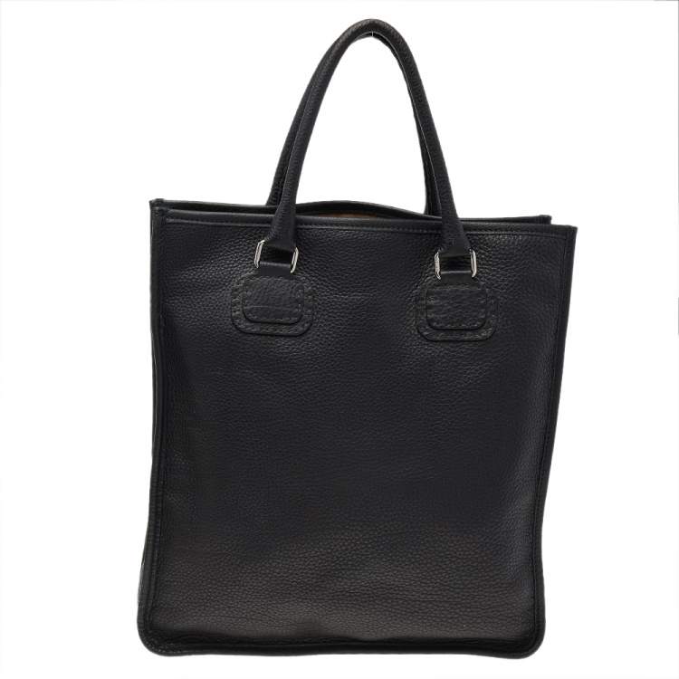 Pre Owned Fendi Black Leather Shopper Tote