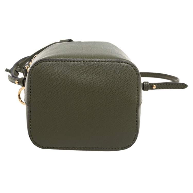 Pre Owned Fendi Green Leather Mini Mon Tresor Drawstring Bucket Bag