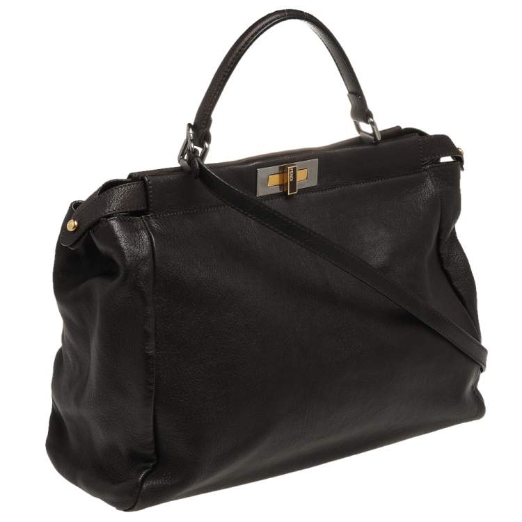 مملوكة مسبقًا Fendi Dark Brown Leather Large Peekaboo Top Handle Bag