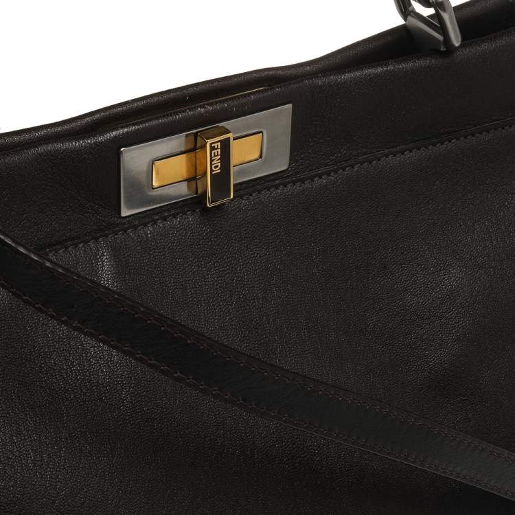 مملوكة مسبقًا Fendi Dark Brown Leather Large Peekaboo Top Handle Bag