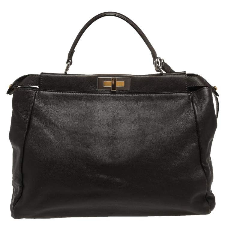 مملوكة مسبقًا Fendi Dark Brown Leather Large Peekaboo Top Handle Bag
