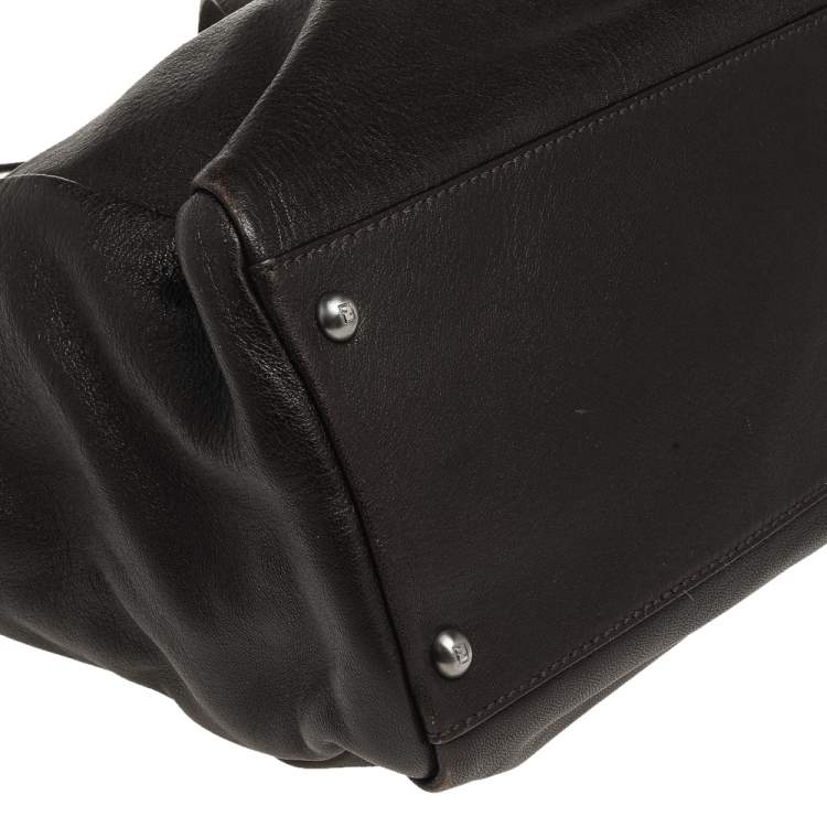 مملوكة مسبقًا Fendi Dark Brown Leather Large Peekaboo Top Handle Bag