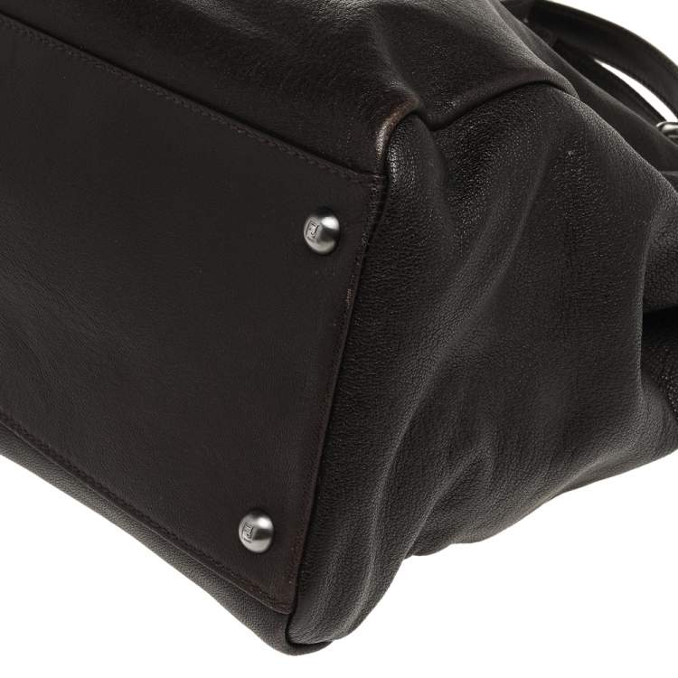 مملوكة مسبقًا Fendi Dark Brown Leather Large Peekaboo Top Handle Bag