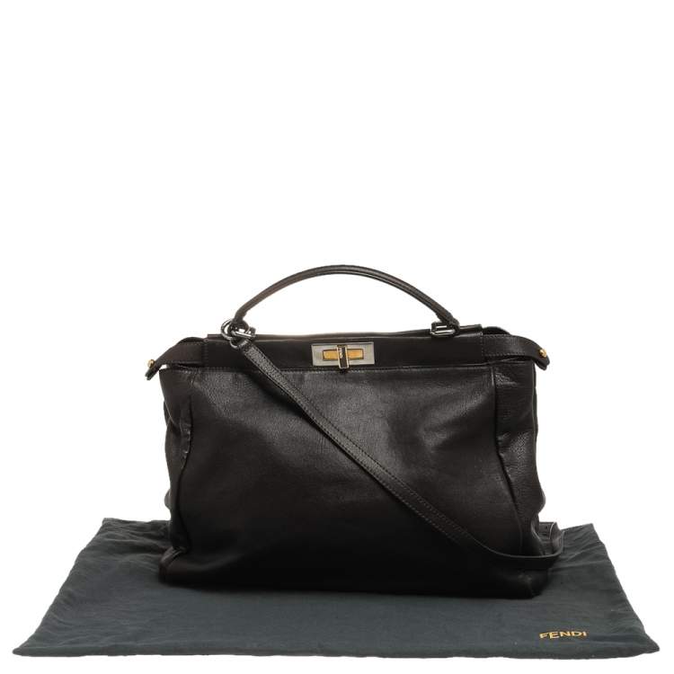 مملوكة مسبقًا Fendi Dark Brown Leather Large Peekaboo Top Handle Bag