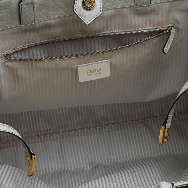 Pre Owned Fendi White/Brown Leather And Calf Hair Large 2jours Tote