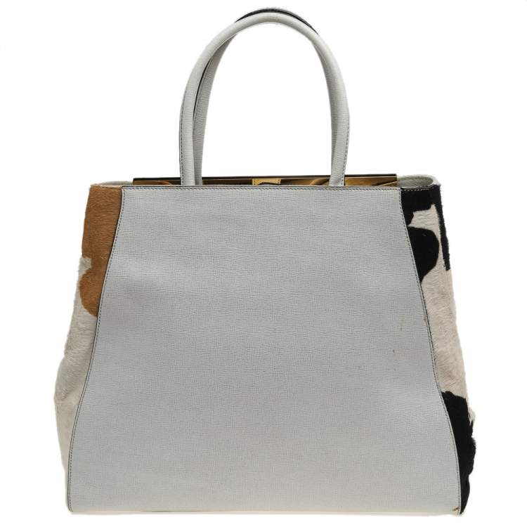 Pre Owned Fendi White/Brown Leather And Calf Hair Large 2jours Tote