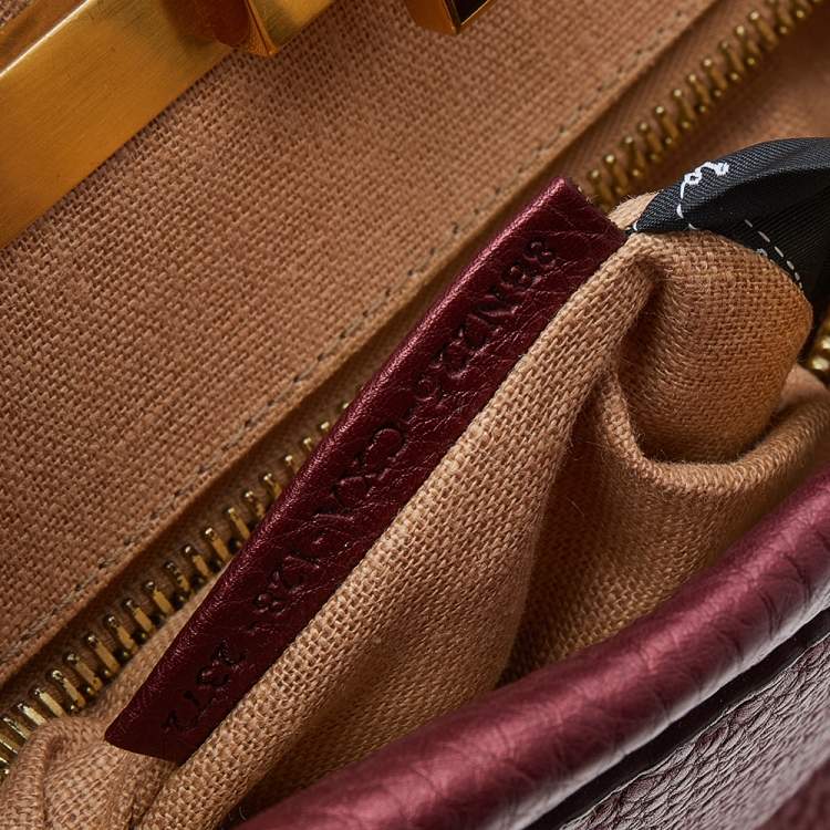 Pre Owned Fendi Metallic Ruby Red Selleria Leather Medium Peekaboo Top Handle Bag