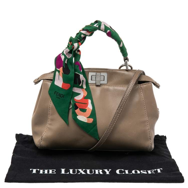 Pre Owned Fendi Olive Green Leather Mini Peekaboo Top Handle Bag