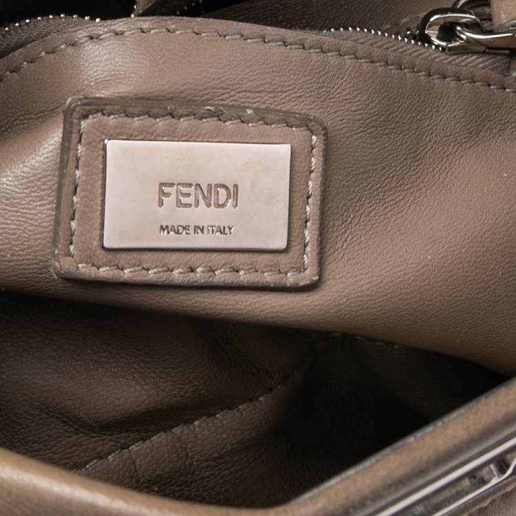 Pre Owned Fendi Olive Green Leather Mini Peekaboo Top Handle Bag