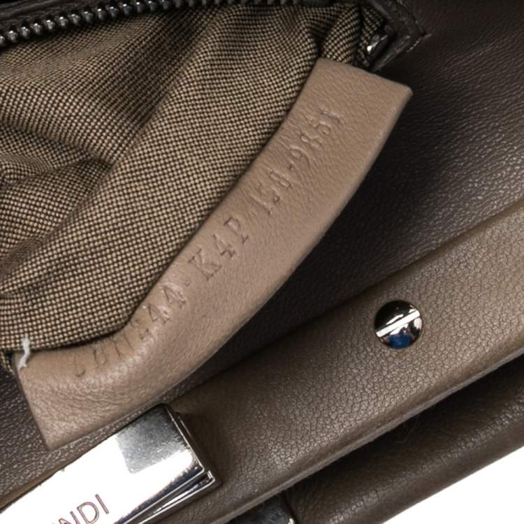 Pre Owned Fendi Olive Green Leather Mini Peekaboo Top Handle Bag