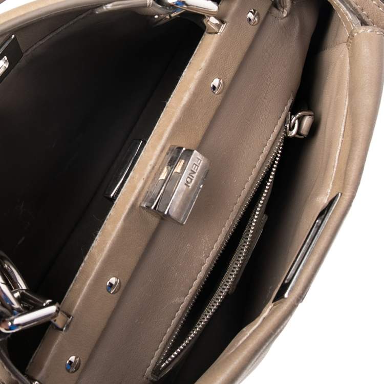 Pre Owned Fendi Olive Green Leather Mini Peekaboo Top Handle Bag