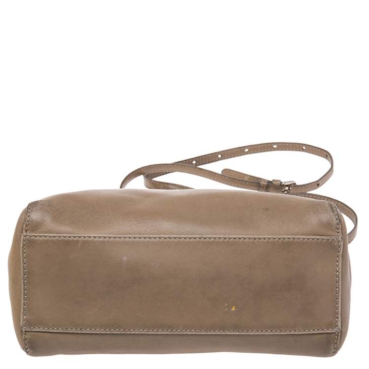 Pre Owned Fendi Olive Green Leather Mini Peekaboo Top Handle Bag