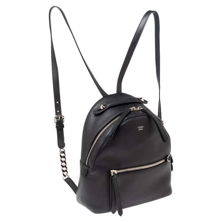Pre Owned Fendi Black Leather Mini By The Way Backpack