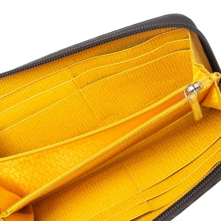 Pre Owned Fendi Tobacco Zucca Coated Canvas Zip Around Wallet