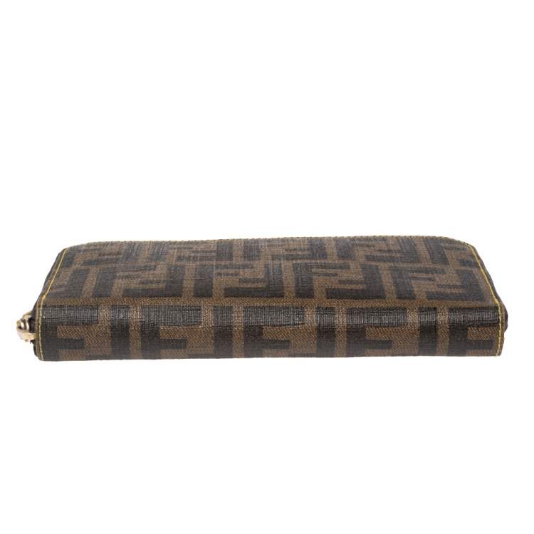 Pre Owned Fendi Tobacco Zucca Coated Canvas Zip Around Wallet