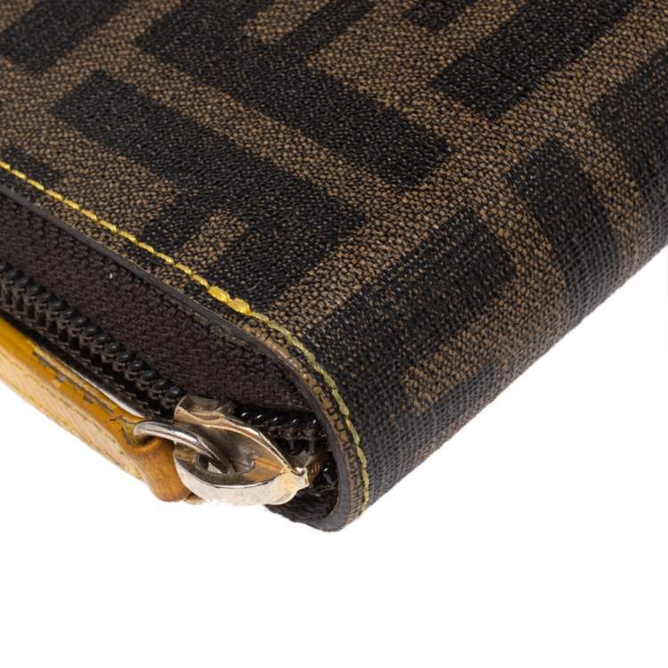 Pre Owned Fendi Tobacco Zucca Coated Canvas Zip Around Wallet