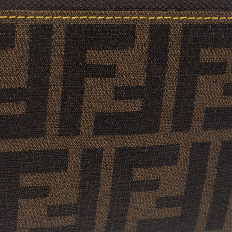 Pre Owned Fendi Tobacco Zucca Coated Canvas Zip Around Wallet