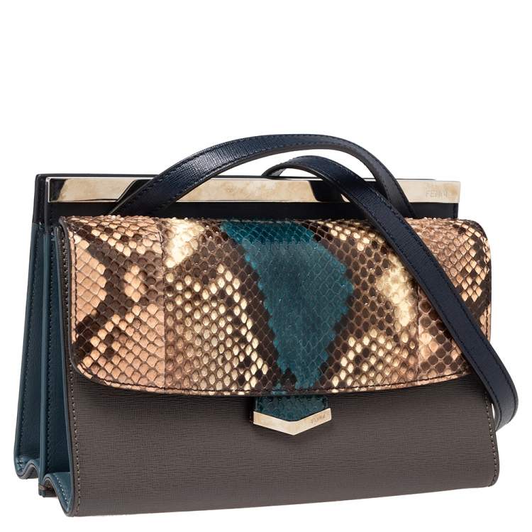 Pre Owned Fendi Multicolor Python And Leather Mini Demi Jour Top Handle Bag