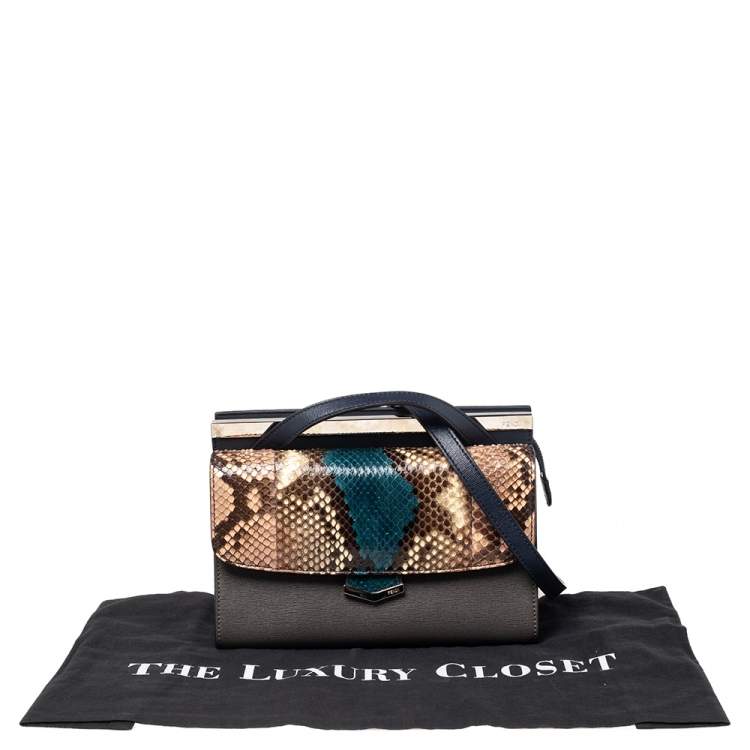 Pre Owned Fendi Multicolor Python And Leather Mini Demi Jour Top Handle Bag