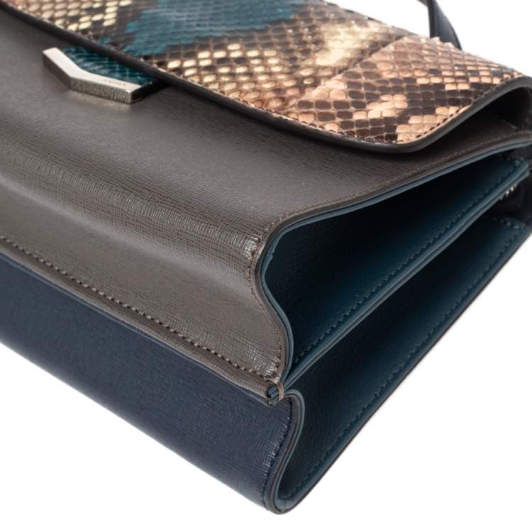 Pre Owned Fendi Multicolor Python And Leather Mini Demi Jour Top Handle Bag