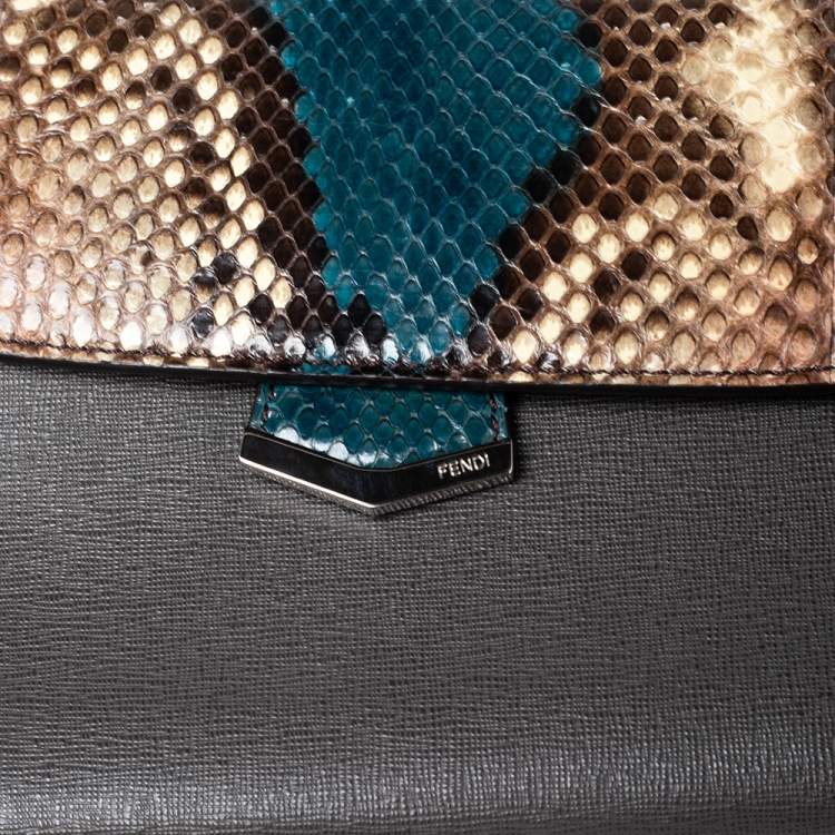 Pre Owned Fendi Multicolor Python And Leather Mini Demi Jour Top Handle Bag