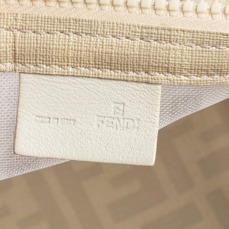Pre Owned Fendi White Zucca Mesh and Coated Canvas Bauletto Boston Bag