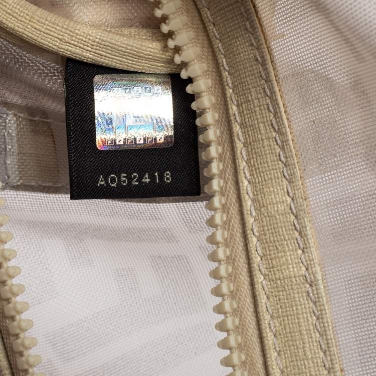 Pre Owned Fendi White Zucca Mesh and Coated Canvas Bauletto Boston Bag