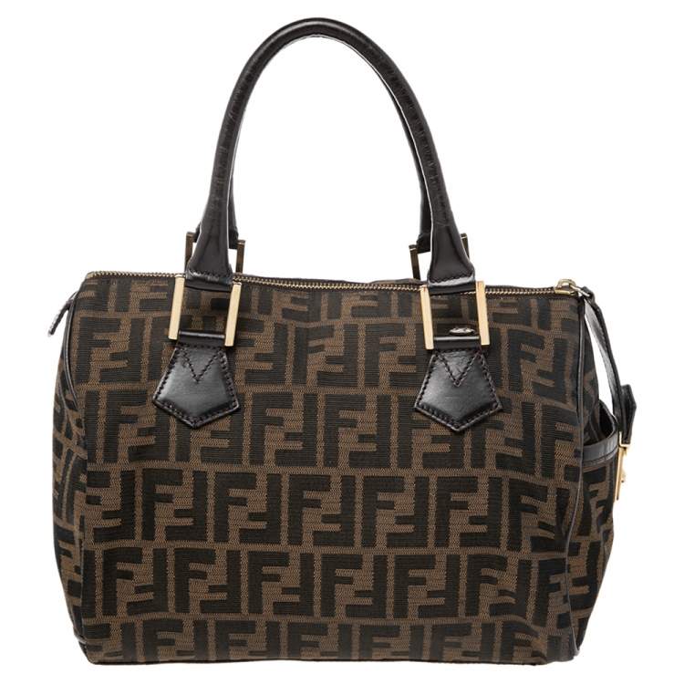 Pre Owned Fendi Tobacco Zucca Canvas and Leather Medium Chef Bauletto Bowler Bag
