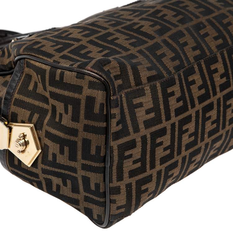 Pre Owned Fendi Tobacco Zucca Canvas and Leather Medium Chef Bauletto Bowler Bag