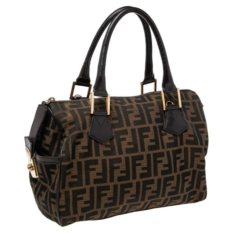 Pre Owned Fendi Tobacco Zucca Canvas and Leather Medium Chef Bauletto Bowler Bag