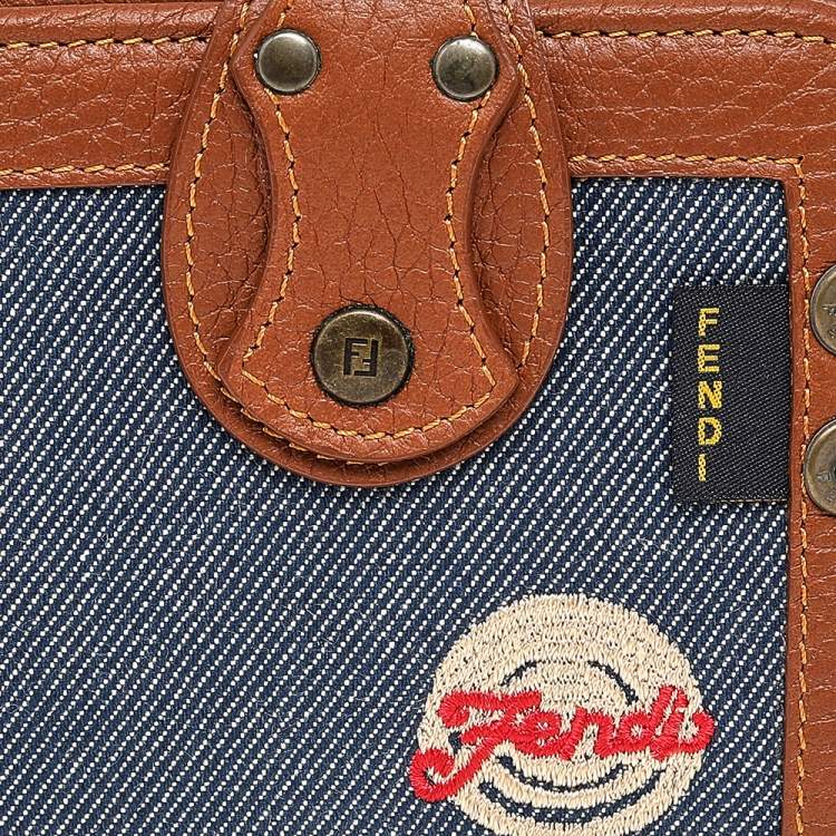 مملوكة مسبقًا Fendi Brown/Blue Leather and Denim Compact Wallet